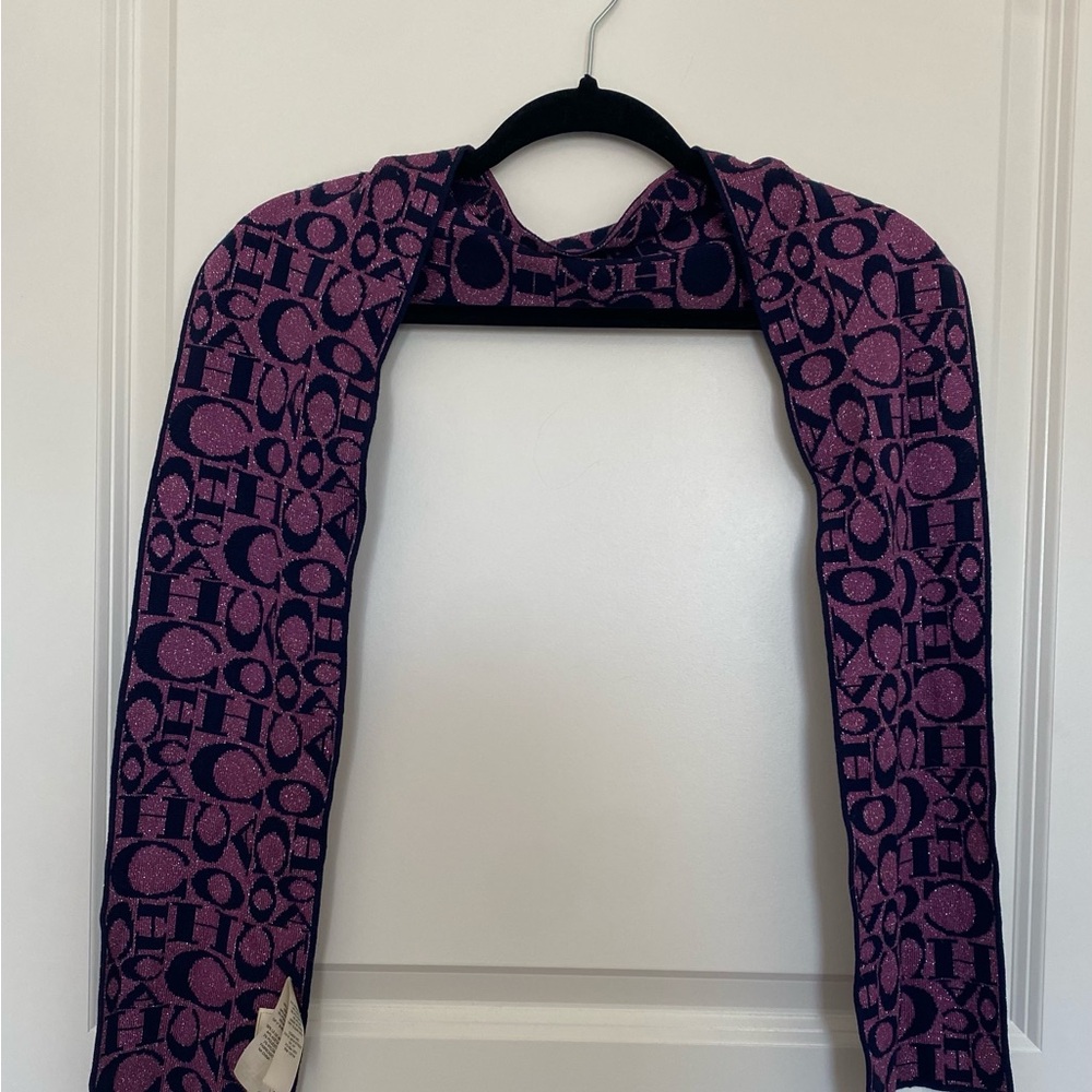 Coach Pink/Purple and Navy Logo Knit Scarf